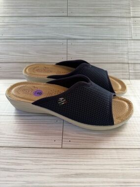 Fly Flot Navy Leather Sandals Size 8